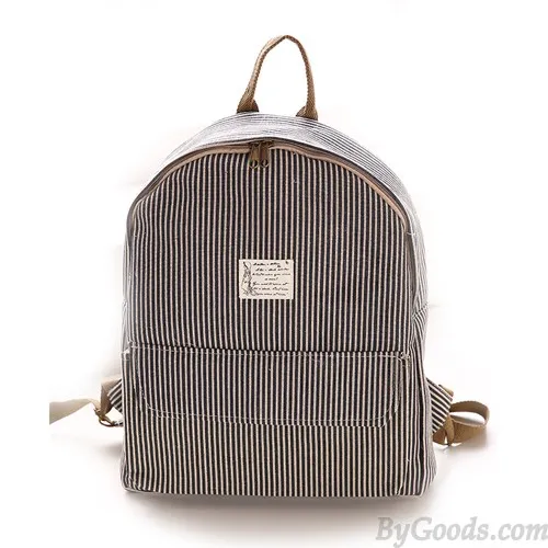 College Fresh Pinstripe Polka Dot Pattern School Backpack Canvas Rucksack