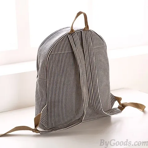 College Fresh Pinstripe Polka Dot Pattern School Backpack Canvas Rucksack