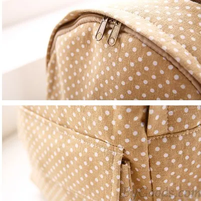 College Fresh Pinstripe Polka Dot Pattern School Backpack Canvas Rucksack
