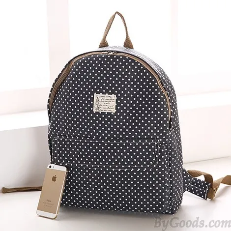 College Fresh Pinstripe Polka Dot Pattern School Backpack Canvas Rucksack