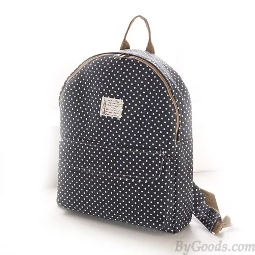 College Fresh Pinstripe Polka Dot Pattern School Backpack Canvas Rucksack