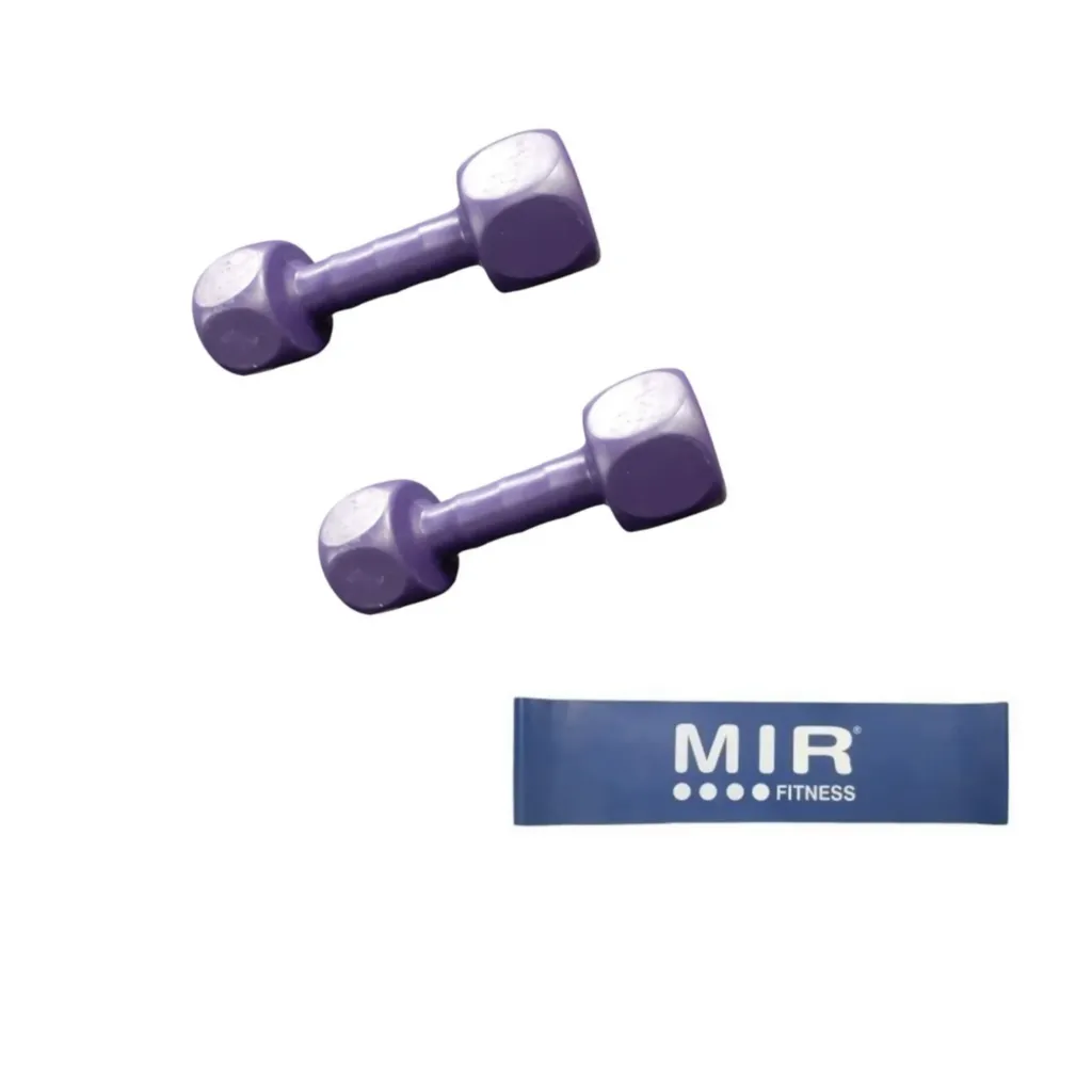 COMBO GYM! 2 MANCUERNAS PLASTICAS 2KG + TIRABAND (ALTA)