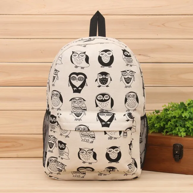 CUTE CARTOON MULTIEXPRESSION OWL CANVAS BACKPACK