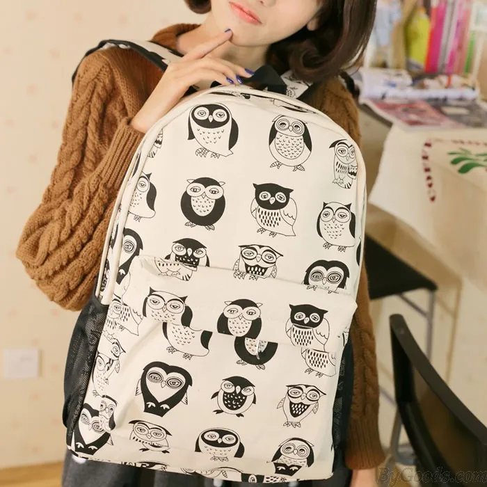 CUTE CARTOON MULTIEXPRESSION OWL CANVAS BACKPACK