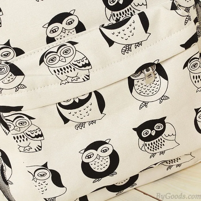 CUTE CARTOON MULTIEXPRESSION OWL CANVAS BACKPACK