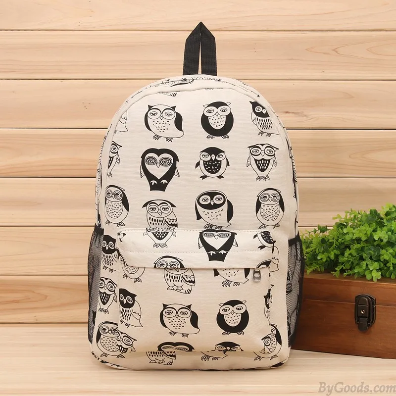 CUTE CARTOON MULTIEXPRESSION OWL CANVAS BACKPACK