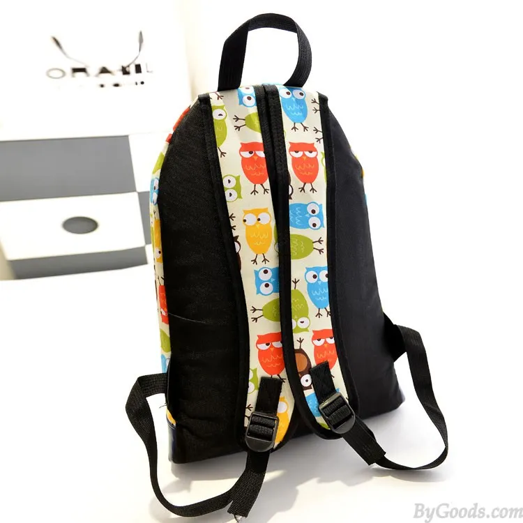 Cute College Style Owl & Leaves Canvas Backpack