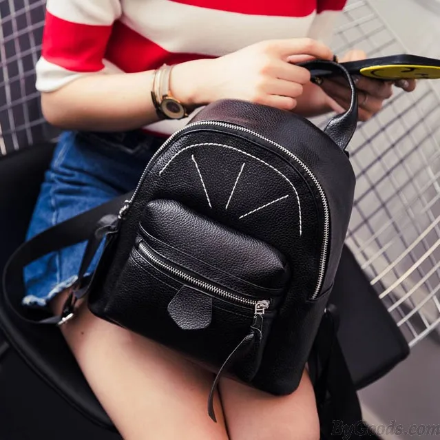 Cute Contrast Color Girl Small Rucksack Mini Satchel PU Shopping Backpack 