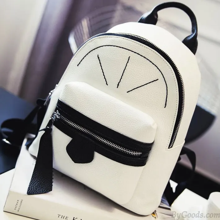 Cute Contrast Color Girl Small Rucksack Mini Satchel PU Shopping Backpack 