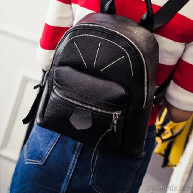 Cute Contrast Color Girl Small Rucksack Mini Satchel PU Shopping Backpack 