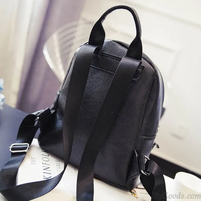 Cute Contrast Color Girl Small Rucksack Mini Satchel PU Shopping Backpack 