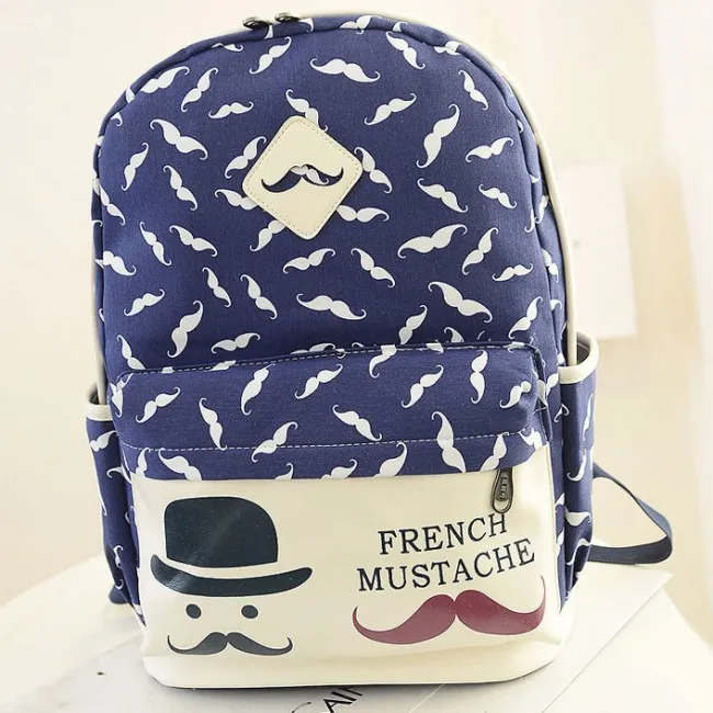 Cute Moustache College Canvas Backpack