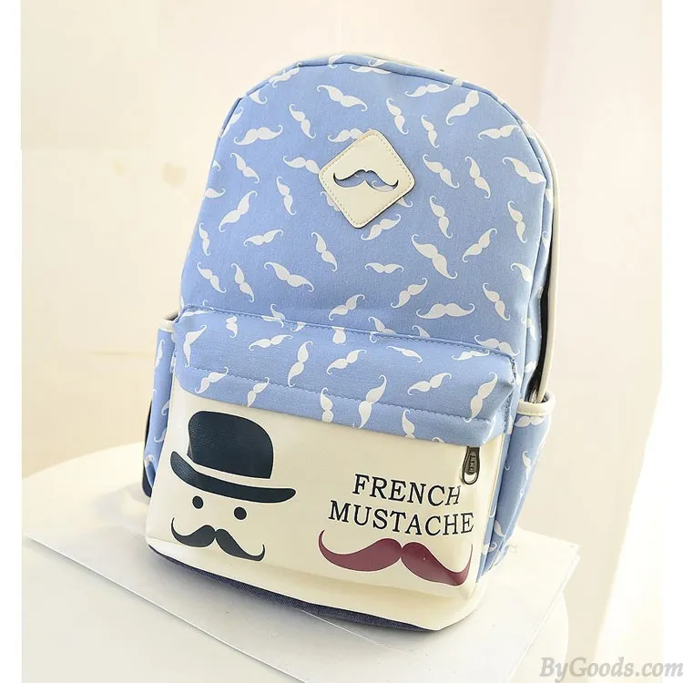 Cute Moustache College Canvas Backpack