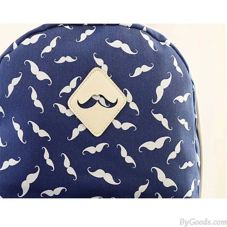 Cute Moustache College Canvas Backpack