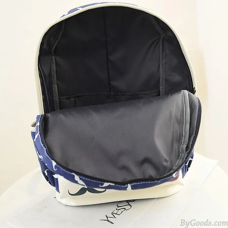 Cute Moustache College Canvas Backpack