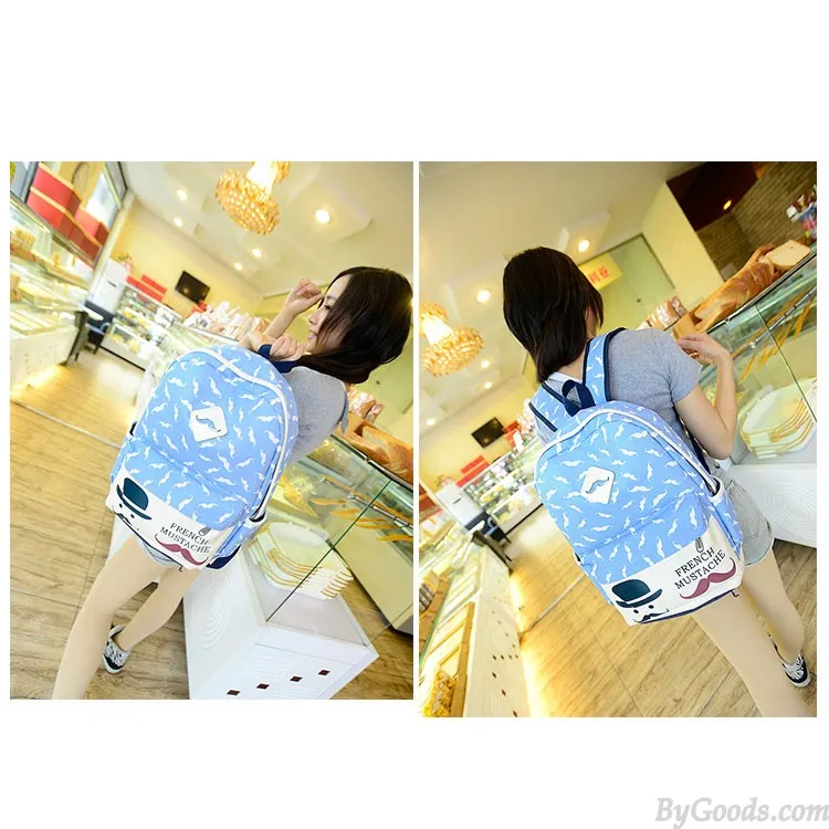 Cute Moustache College Canvas Backpack