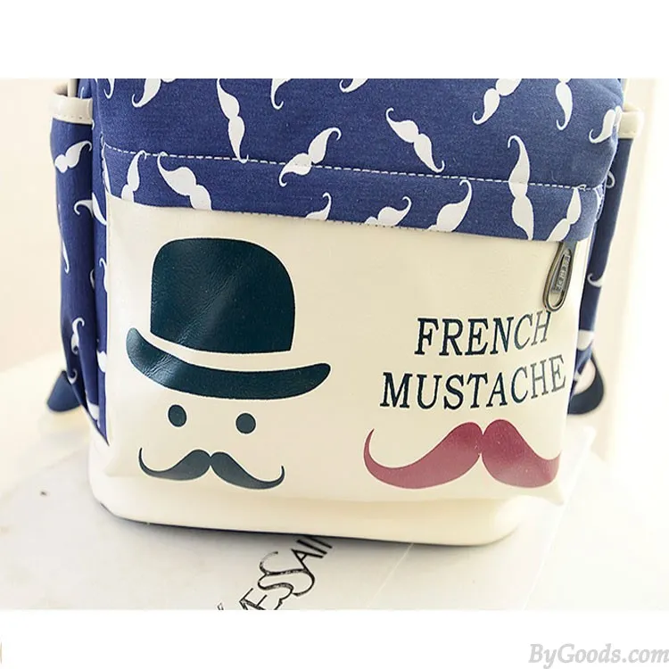 Cute Moustache College Canvas Backpack