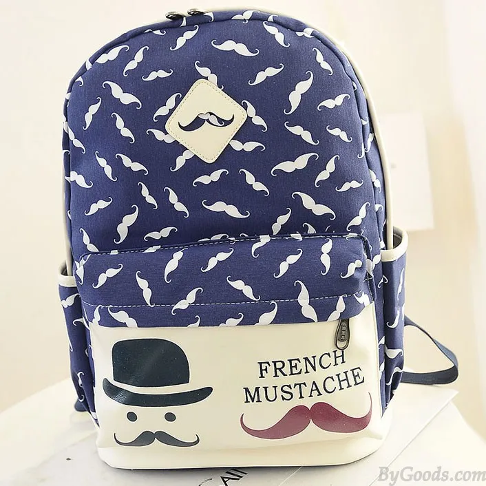 Cute Moustache College Canvas Backpack