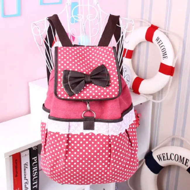 CUTE POLKADOT BOW LACE CANVAS BACKPACK