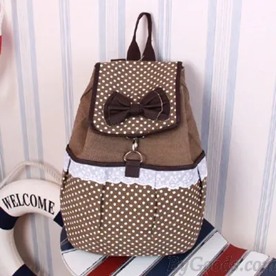 CUTE POLKADOT BOW LACE CANVAS BACKPACK