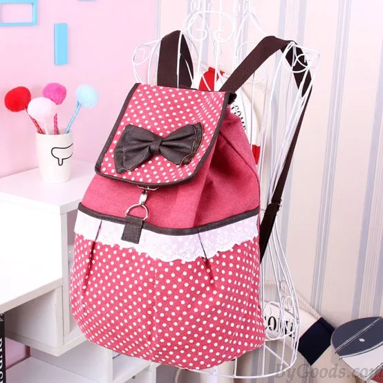 CUTE POLKADOT BOW LACE CANVAS BACKPACK