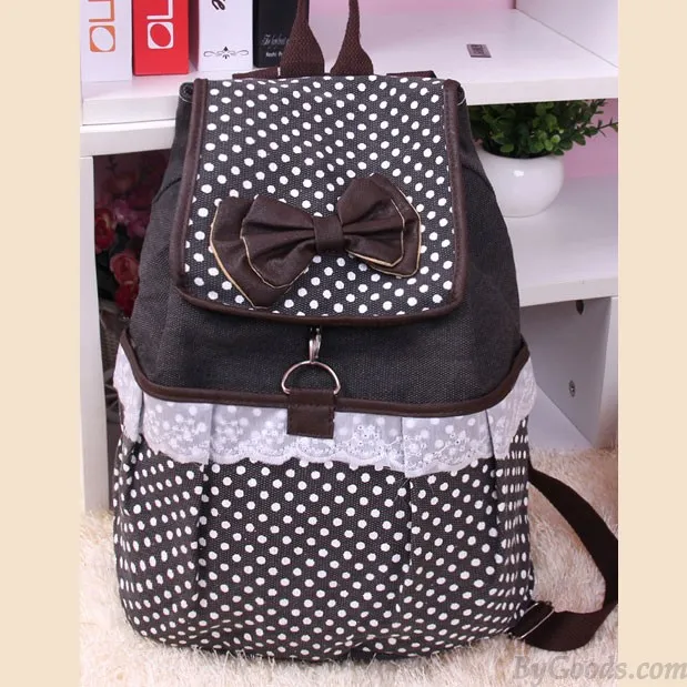 CUTE POLKADOT BOW LACE CANVAS BACKPACK