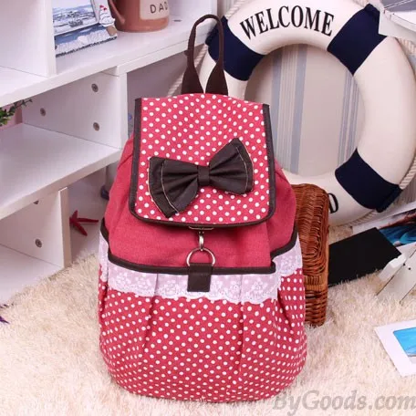 CUTE POLKADOT BOW LACE CANVAS BACKPACK