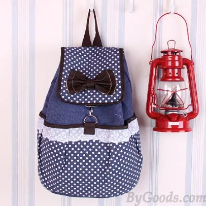 CUTE POLKADOT BOW LACE CANVAS BACKPACK