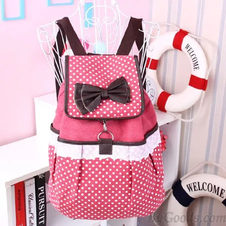CUTE POLKADOT BOW LACE CANVAS BACKPACK