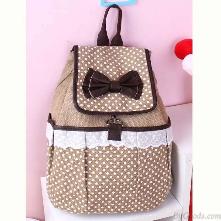 CUTE POLKADOT BOW LACE CANVAS BACKPACK
