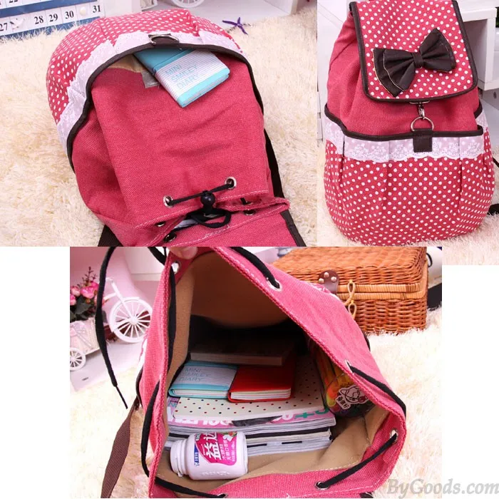 CUTE POLKADOT BOW LACE CANVAS BACKPACK