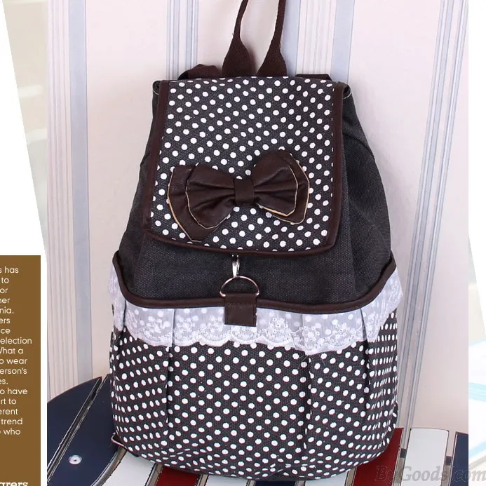 CUTE POLKADOT BOW LACE CANVAS BACKPACK