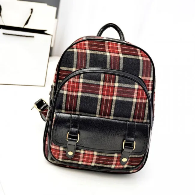 Cute Striped Plaid Canvas Backpack
