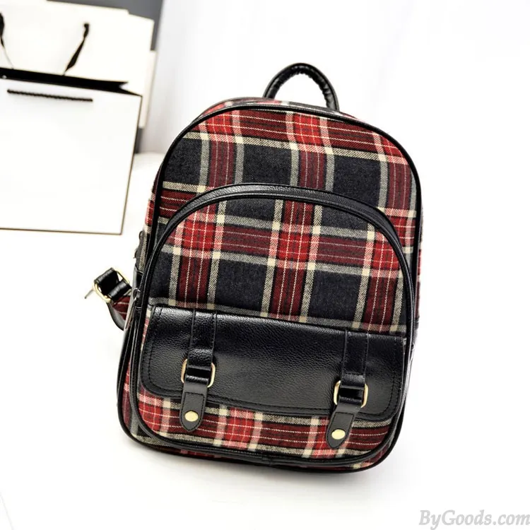 Cute Striped Plaid Canvas Backpack