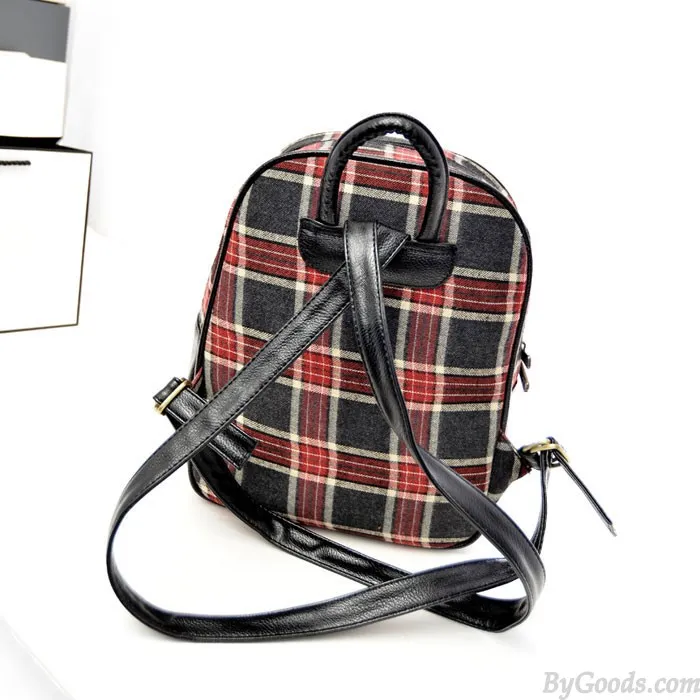 Cute Striped Plaid Canvas Backpack