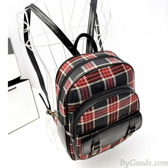 Cute Striped Plaid Canvas Backpack