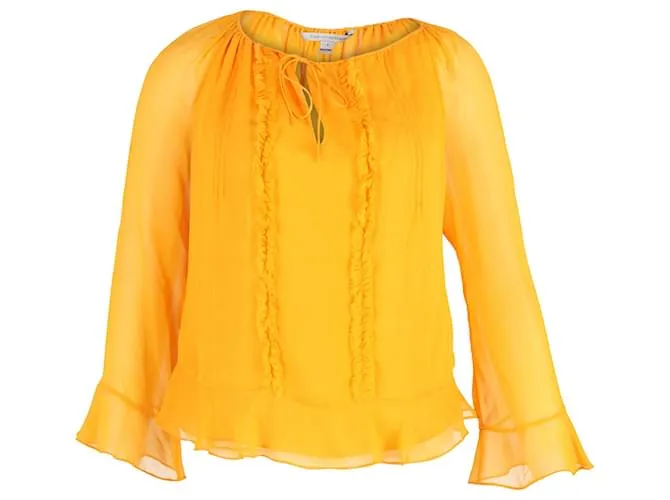 Diane Von Furstenberg Top con mangas transparentes y volantes en seda amarilla Amarillo 