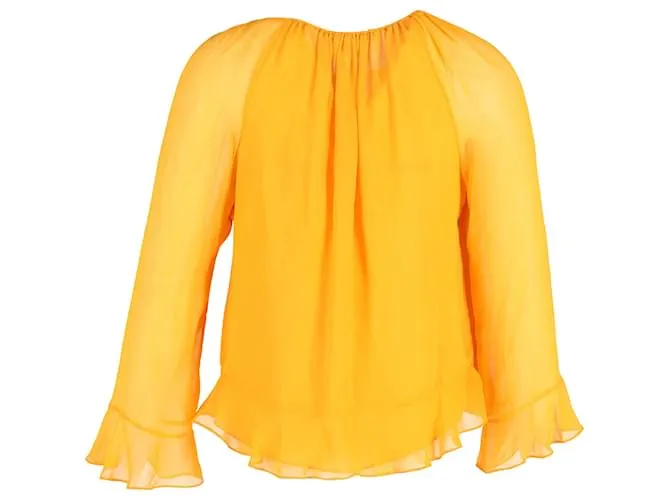 Diane Von Furstenberg Top con mangas transparentes y volantes en seda amarilla Amarillo 