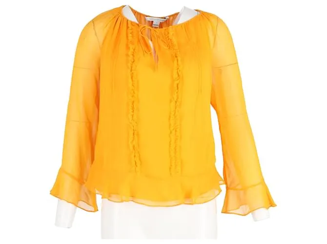 Diane Von Furstenberg Top con mangas transparentes y volantes en seda amarilla Amarillo 
