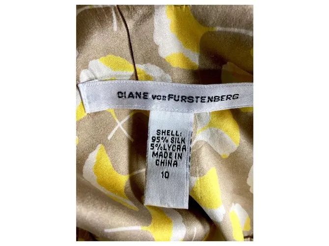 Diane Von Furstenberg Vestido DvF Frandarly Dorado Amarillo Crema 