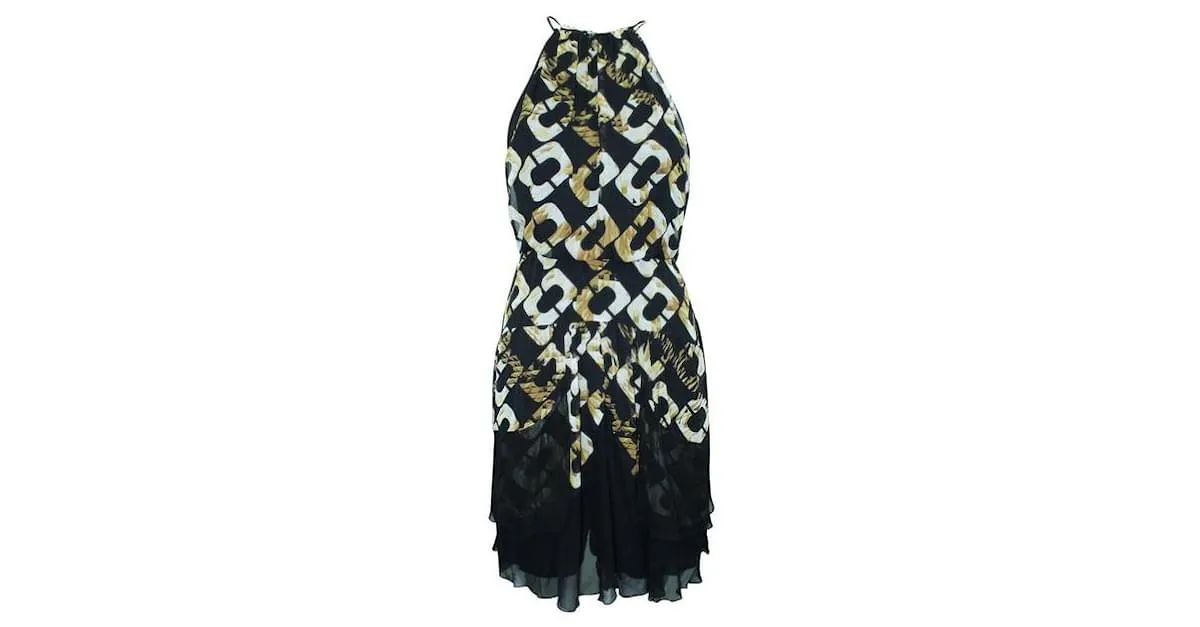 Diane Von Furstenberg Vestido Olesia de seda estampado negro y amarillo 