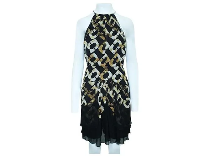 Diane Von Furstenberg Vestido Olesia de seda estampado negro y amarillo 