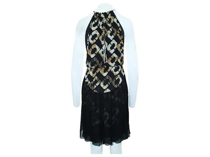 Diane Von Furstenberg Vestido Olesia de seda estampado negro y amarillo 