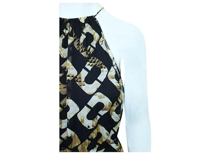 Diane Von Furstenberg Vestido Olesia de seda estampado negro y amarillo 