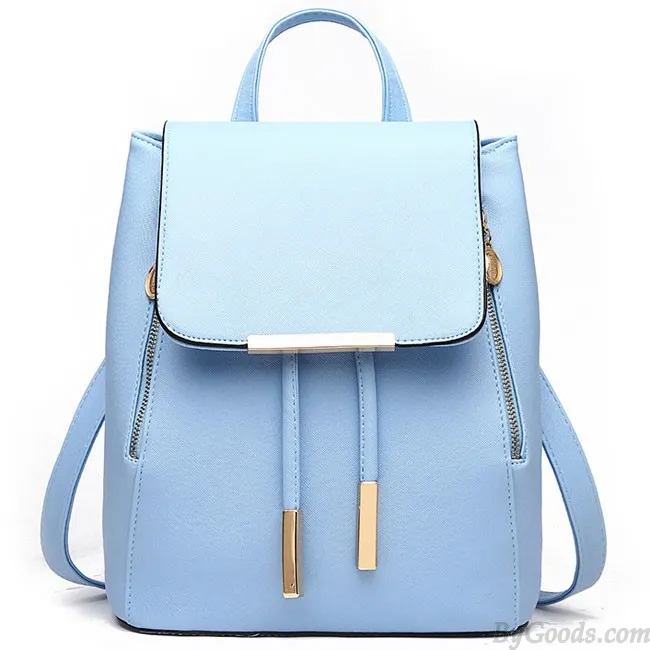 Elegant Pink Funky Lady Solid Simple Square PU Drawstring Hasp Satchel Backpack