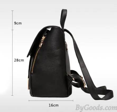 Elegant Pink Funky Lady Solid Simple Square PU Drawstring Hasp Satchel Backpack