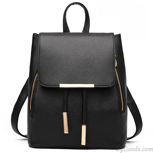 Elegant Pink Funky Lady Solid Simple Square PU Drawstring Hasp Satchel Backpack