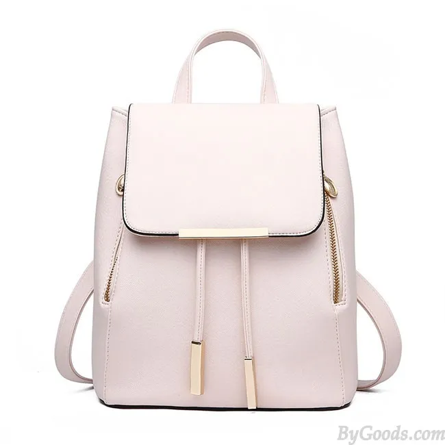 Elegant Pink Funky Lady Solid Simple Square PU Drawstring Hasp Satchel Backpack