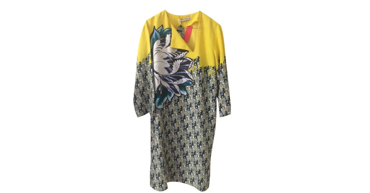 Etro Vestido de seda amarillo y estampado. Multicolor 