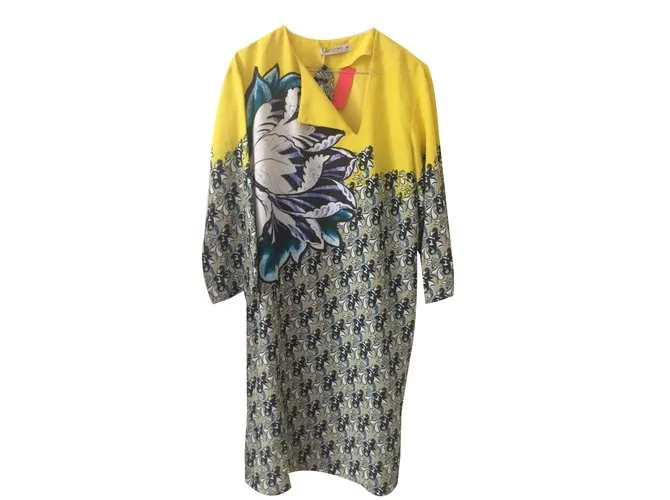 Etro Vestido de seda amarillo y estampado. Multicolor 